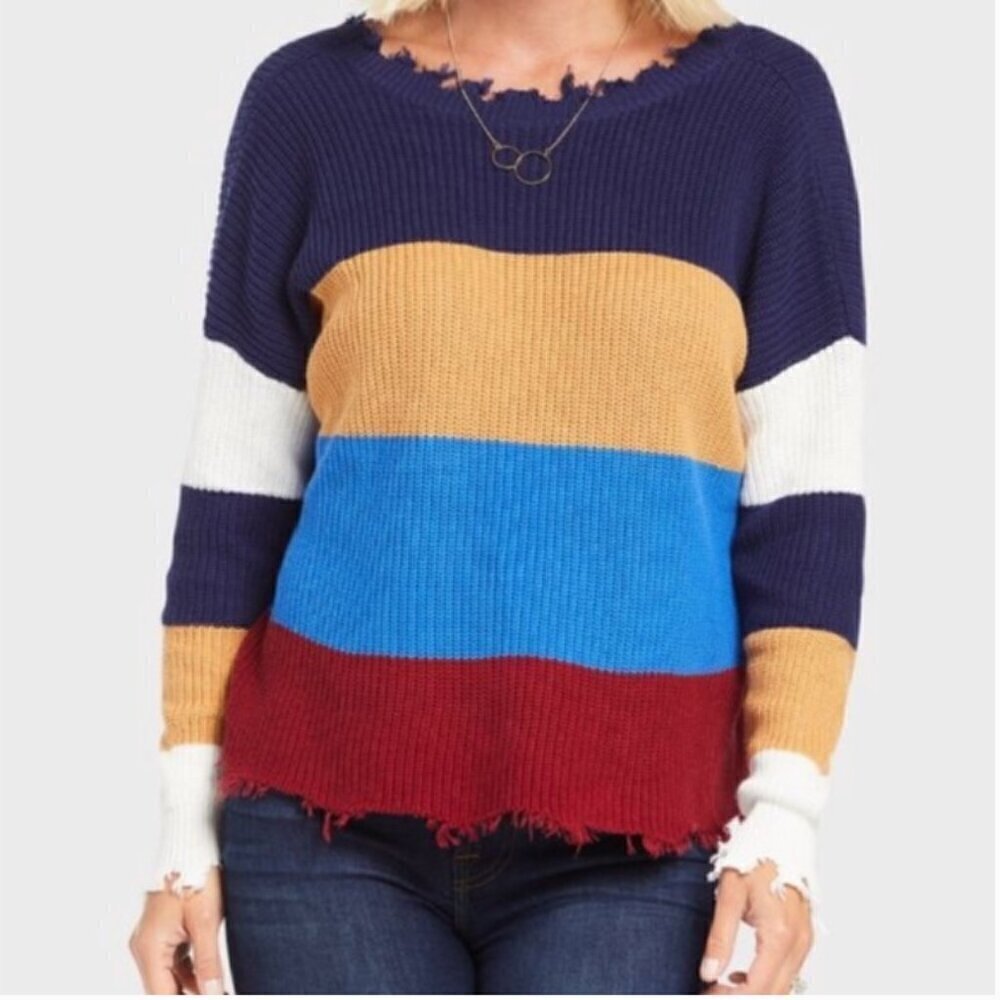 Fate College Ready Colorblock Long Sleeve Sweater, Medium